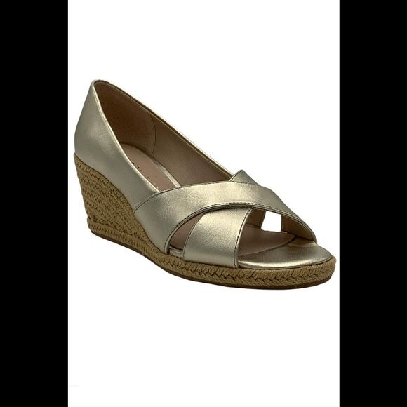 Jack Rogers Criss-Cross Wedge Espadrilles Palmer Platinum - Medium - Picture 2 of 5